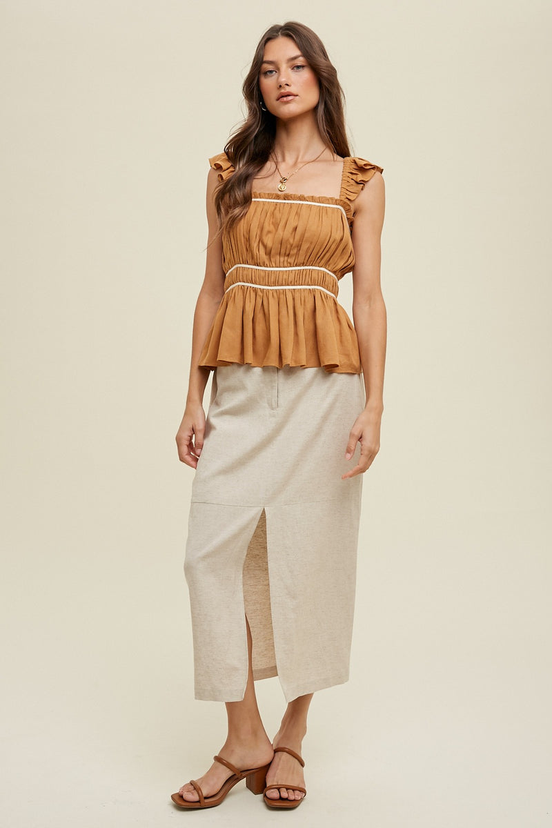 Bianca Linen Midi Skirt with Front Slit