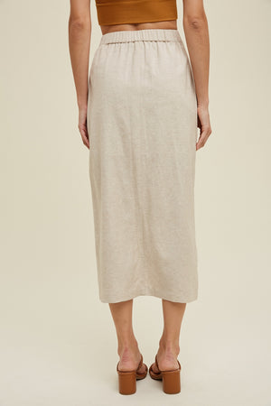 Bianca Linen Midi Skirt with Front Slit