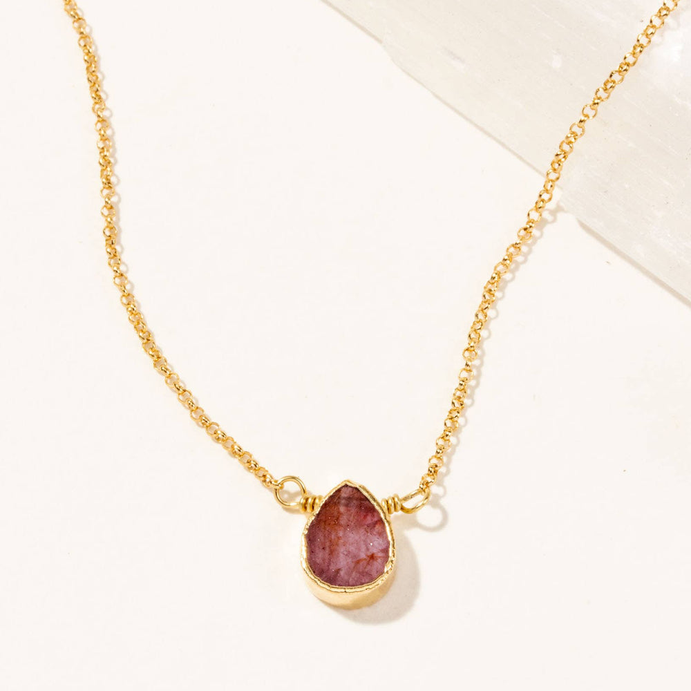 Gold Delicate Gemstone Necklace- Ruby