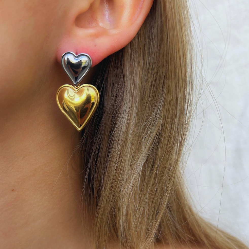 Zoe Earrings - Silver and Gold Hearts