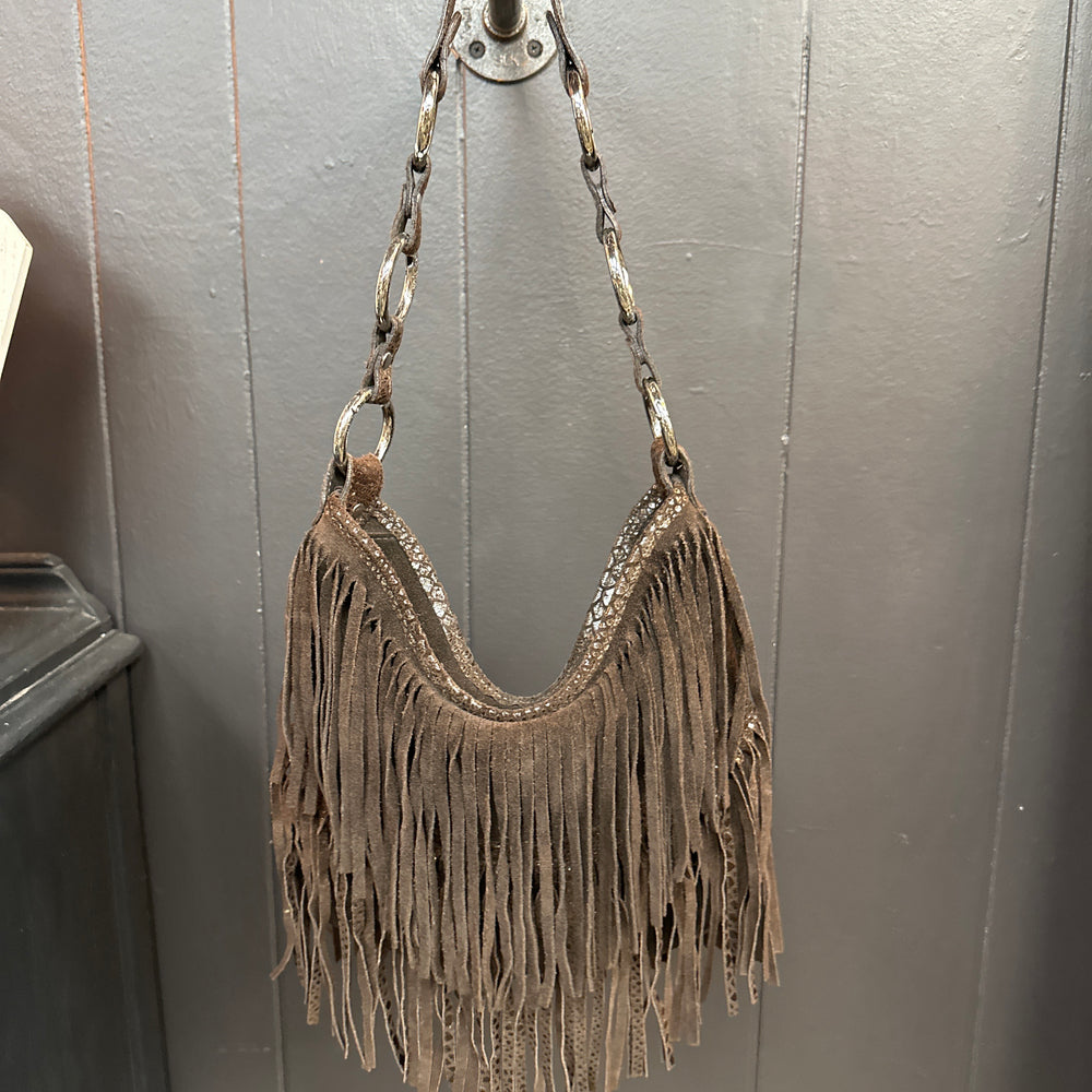 Vintage python and suede fringe shoulder back