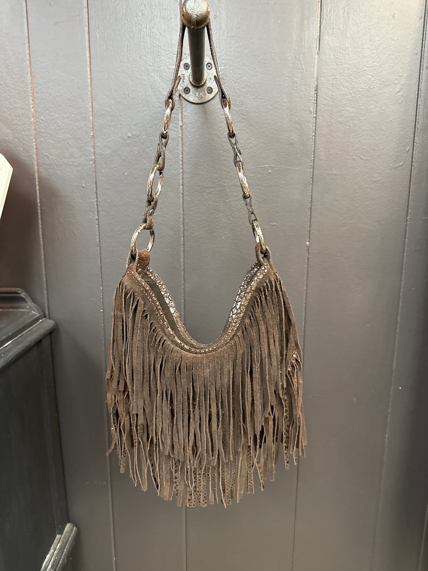 Vintage python and suede fringe shoulder back