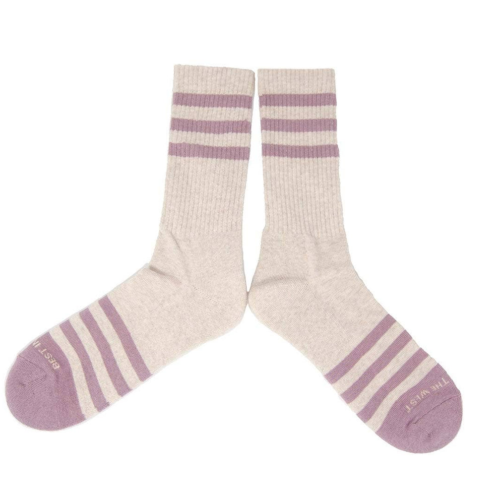 Heather Stripes Socks - Cream/Dusty Rose