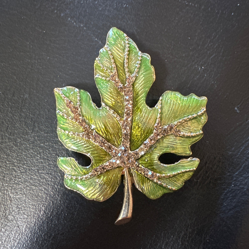 Vintage Napier enamel leaf brooch