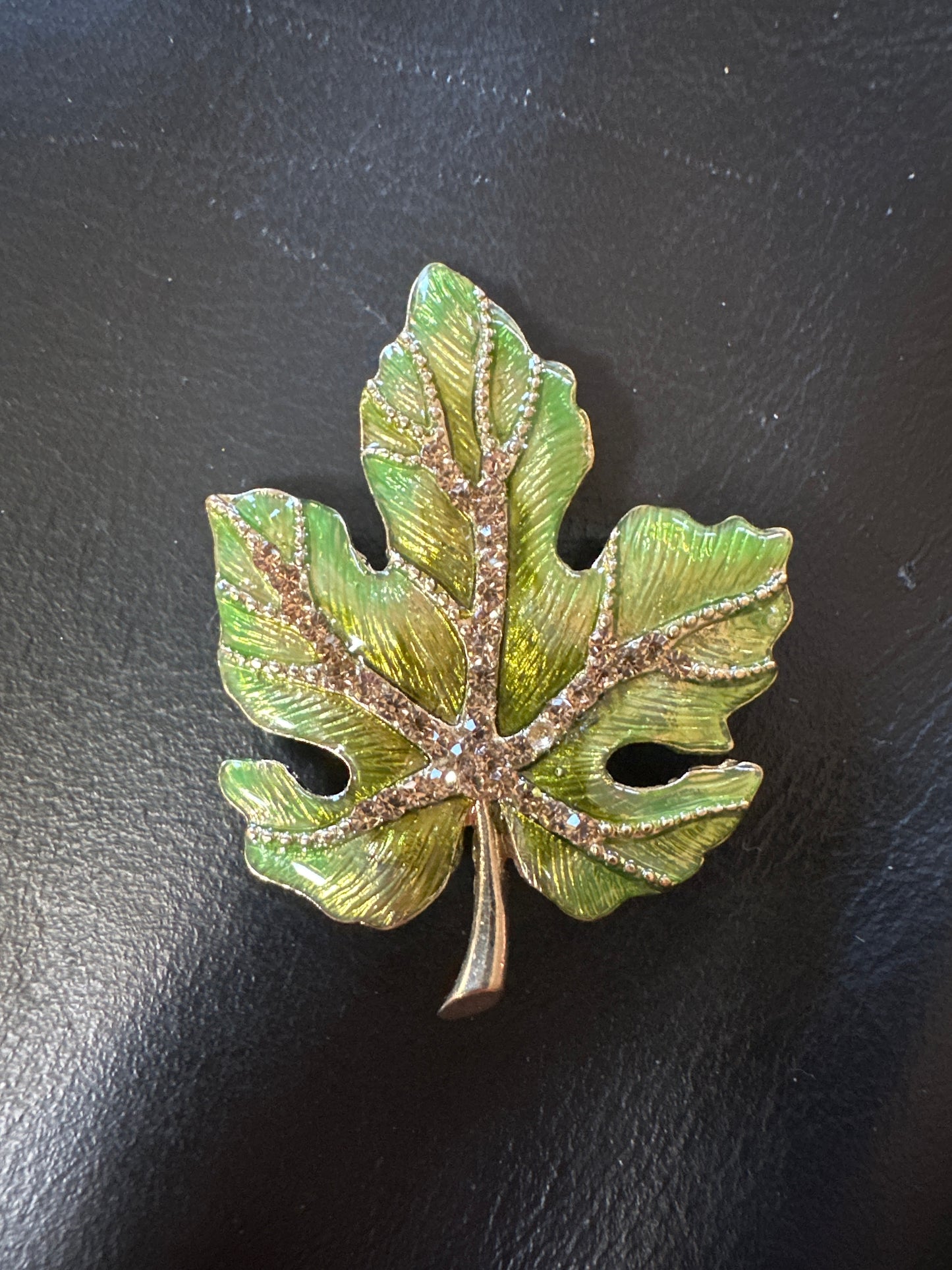 Vintage Napier enamel leaf brooch