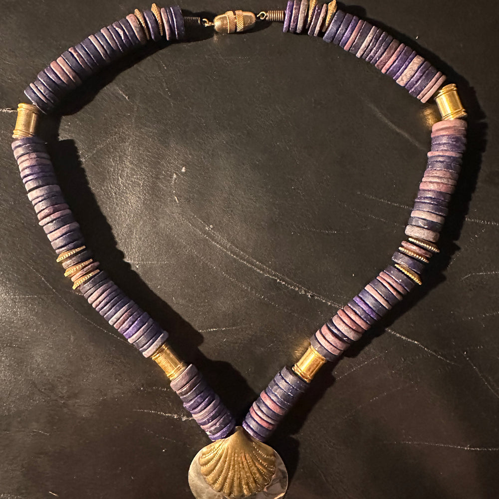 Vintage two tone & blue bone necklace