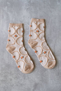 Women's Antique Floral Casual Socks - Beige/Coral