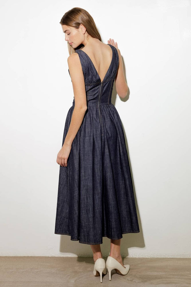 
                      
                        Dark Denim Plunge Midi Dress
                      
                    