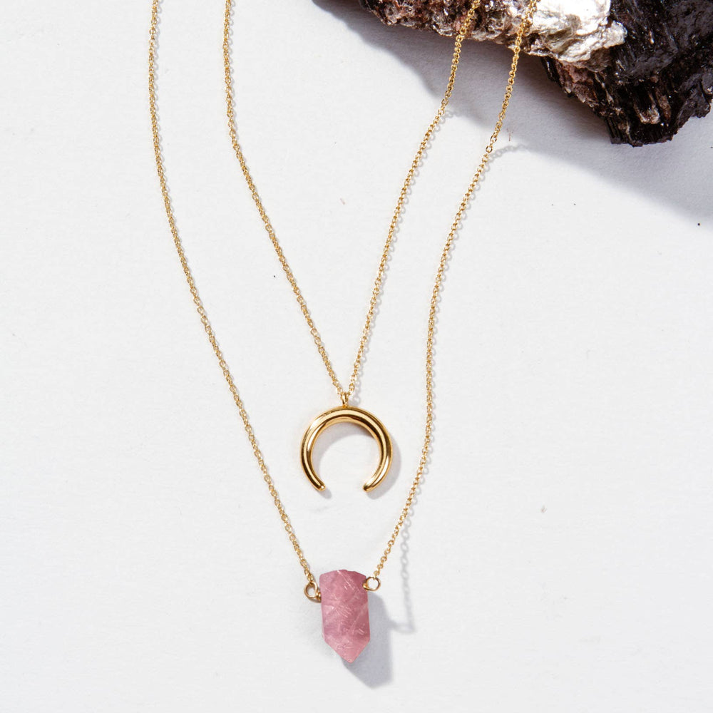 Gemstone Point Necklace Set- Rose Quartz