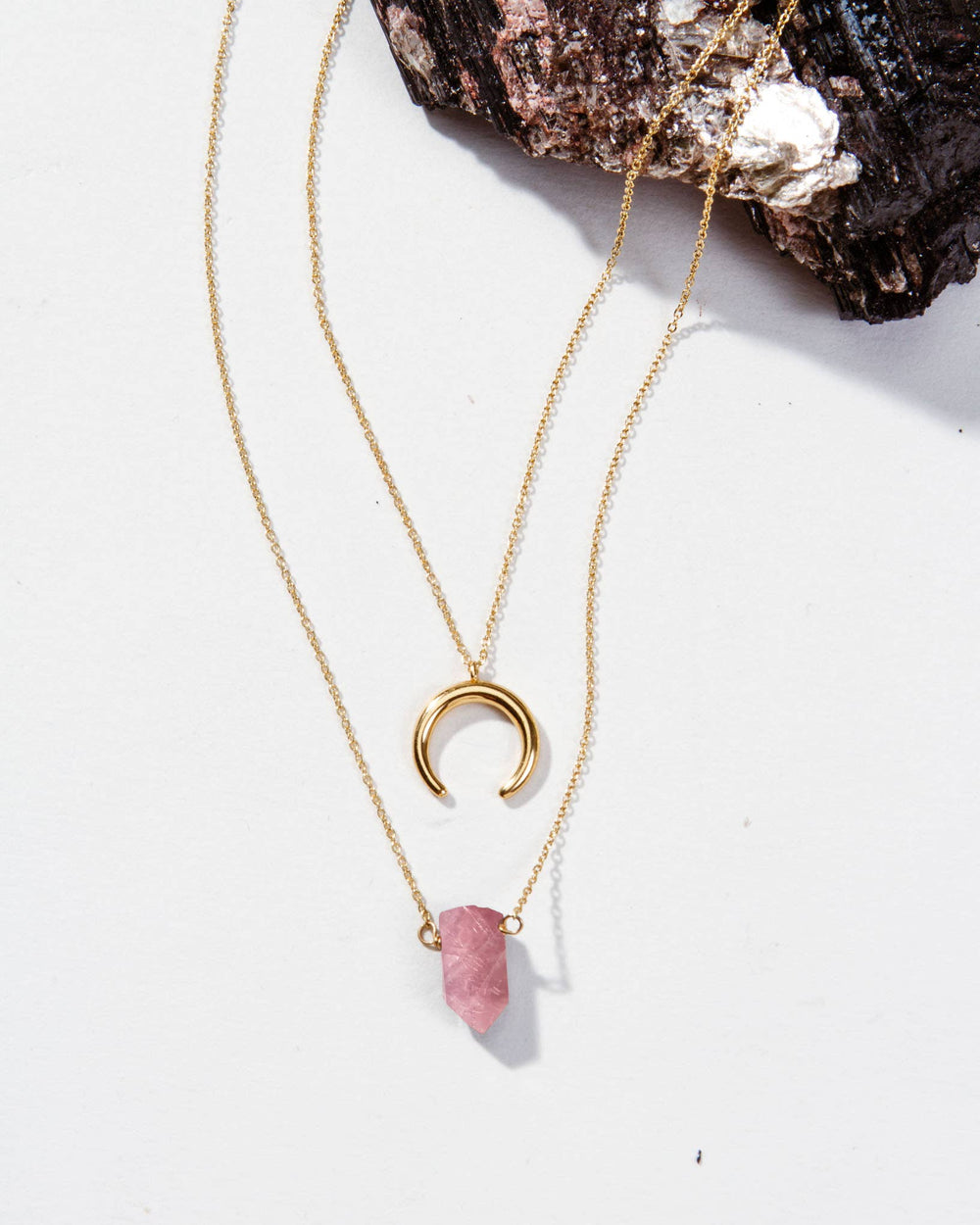 Gemstone Point Necklace Set- Rose Quartz