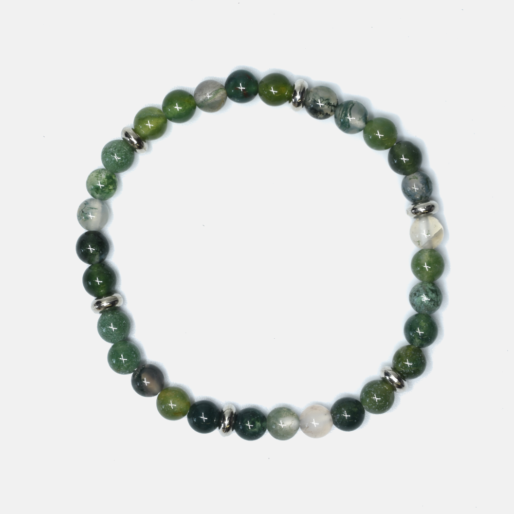 Moss Agate Stretch Beaded Bracelet