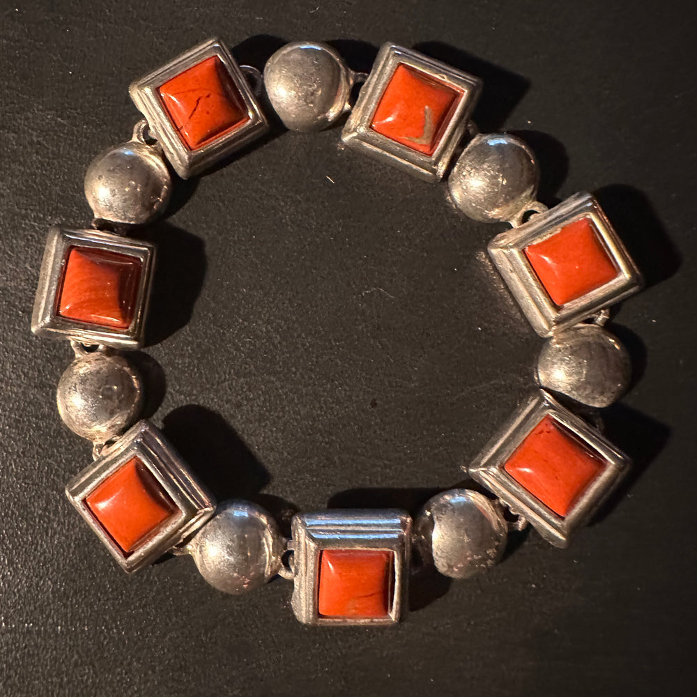 Vintage red onyx silver bracelet