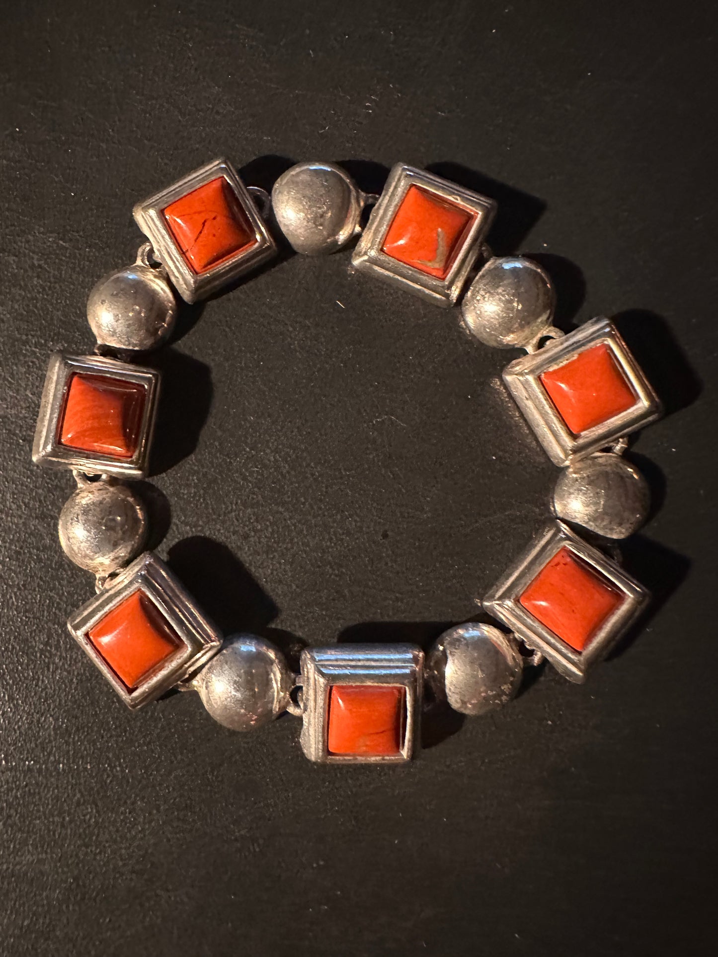 Vintage red onyx silver bracelet