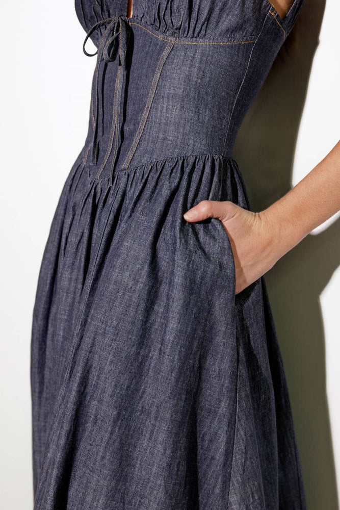 
                      
                        Dark Denim Plunge Midi Dress
                      
                    