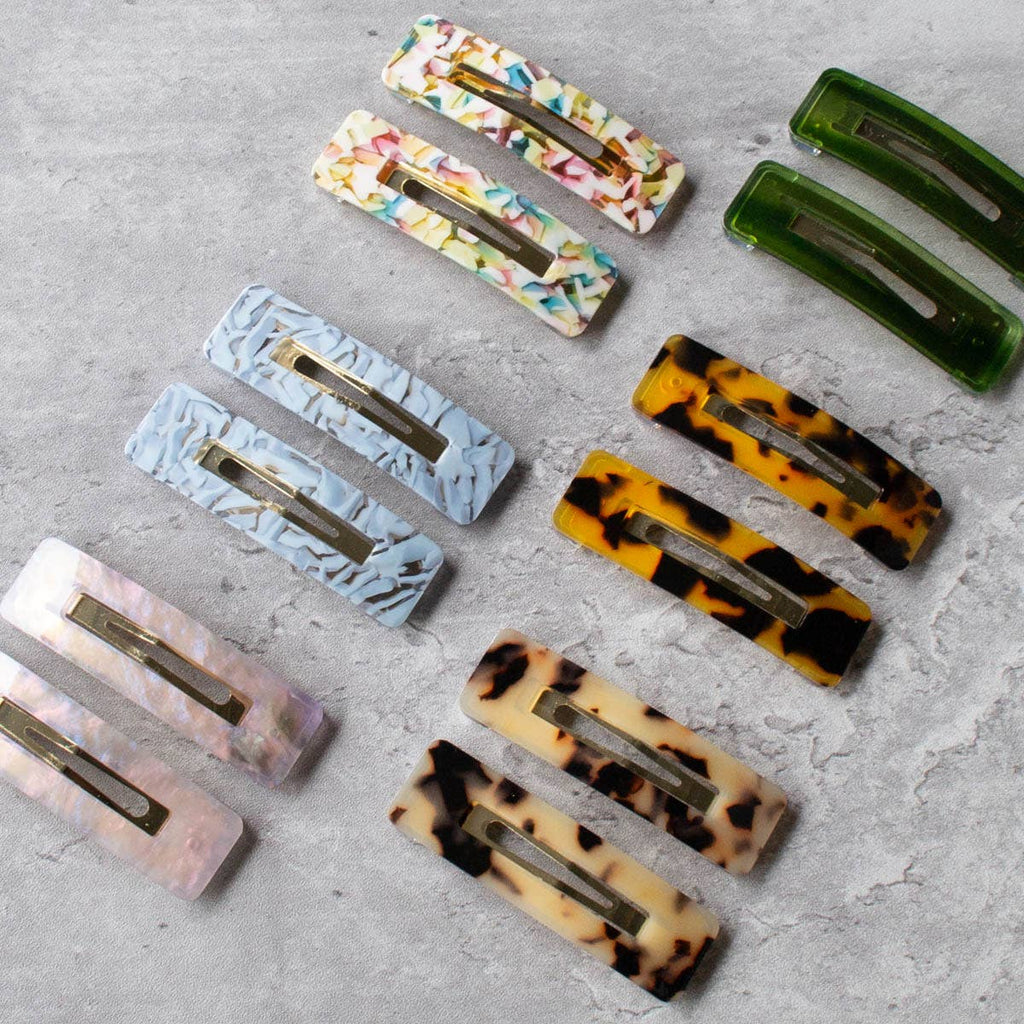 Eco Cellulose Acetate Rectangle Snap Hair Pin Set
