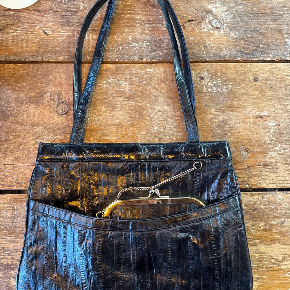 
                      
                        Vintage Black Eel Purse With Attach Pouch
                      
                    