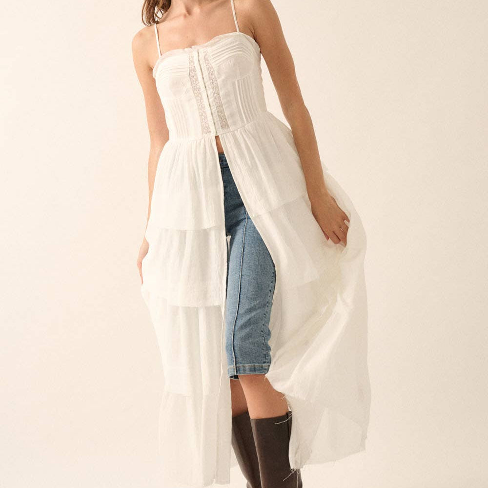 
                      
                        Solid Tiered Ruffle Corset Layering Maxi Top
                      
                    