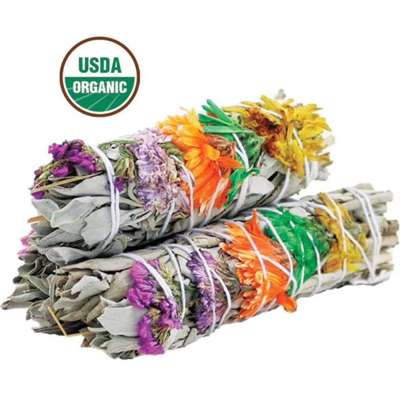 'Good Vibes' Floral White Sage Smudge Stick (4 in.)