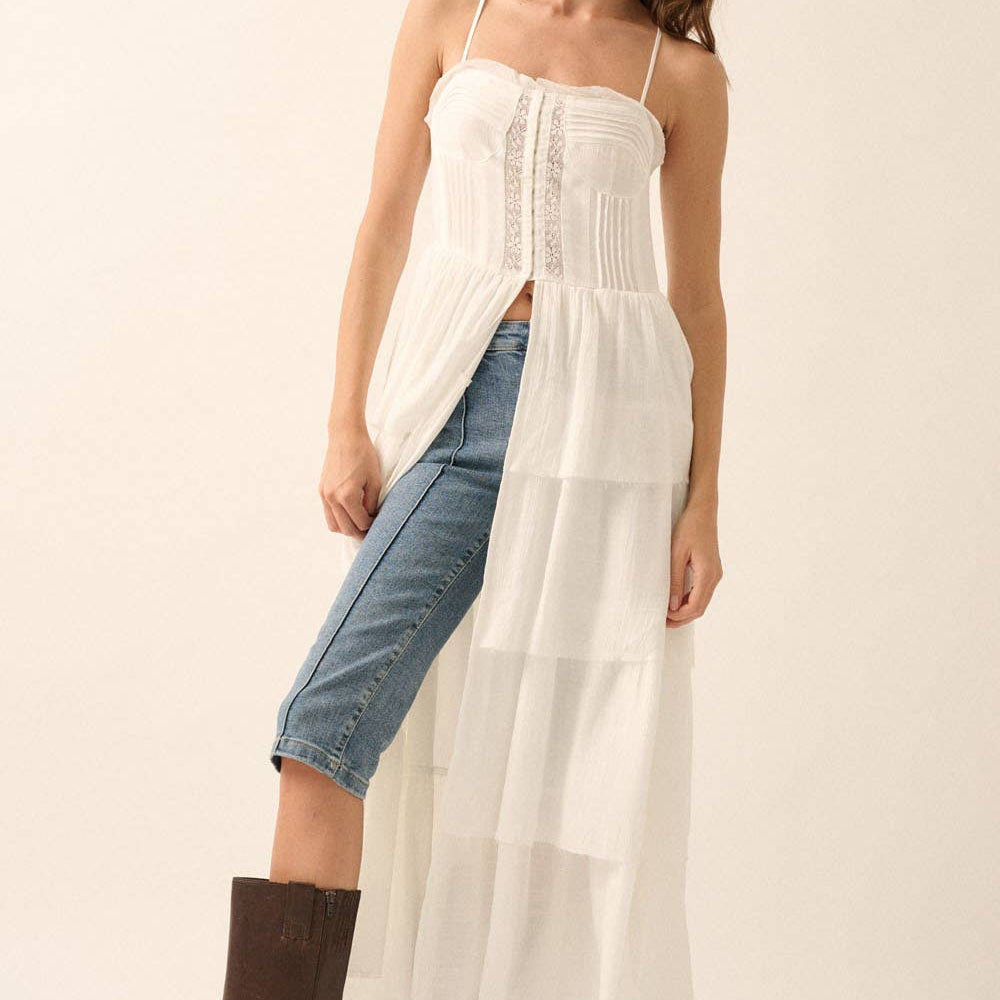 Solid Tiered Ruffle Corset Layering Maxi Top