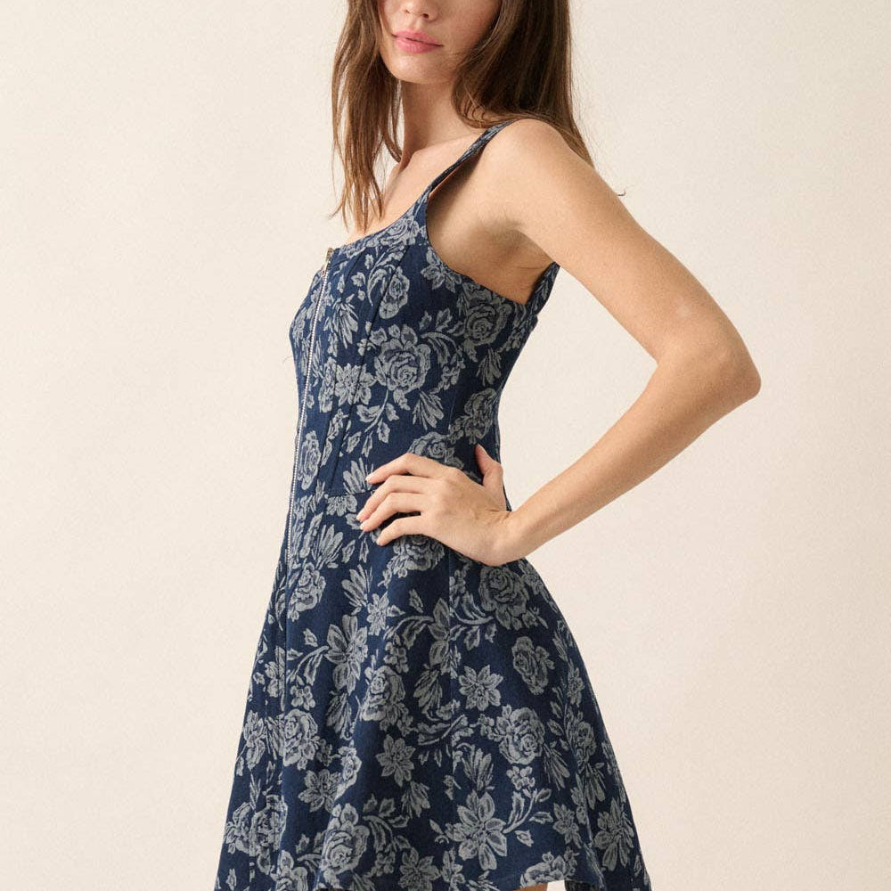 
                      
                        Floral Jacquard Denim Zip-Up Corset Mini Dress
                      
                    