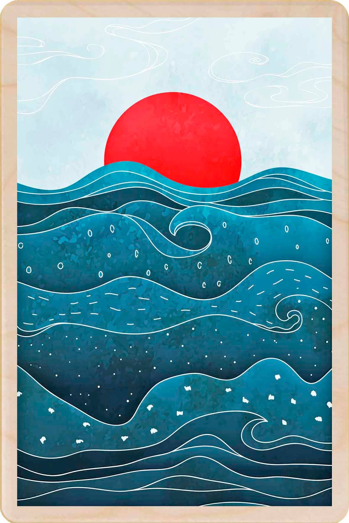 SUN AND SEA sustainable wood card, wood magnet