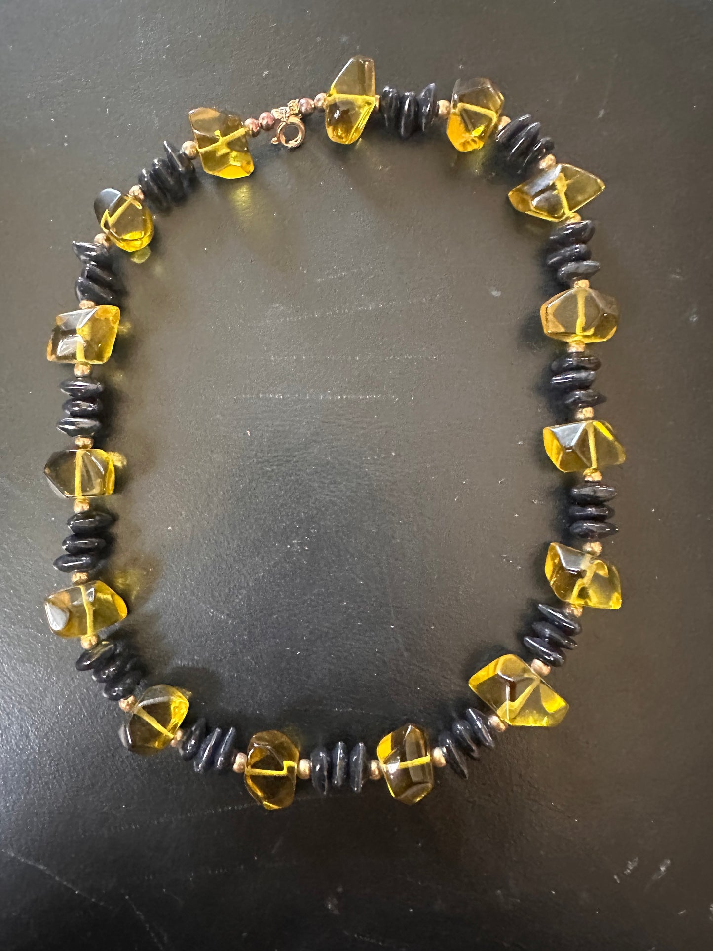 Vintage yellow and black beaded necklace