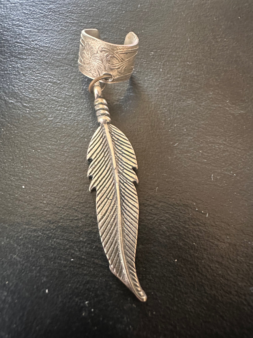 Vintage silver feather ear cuff