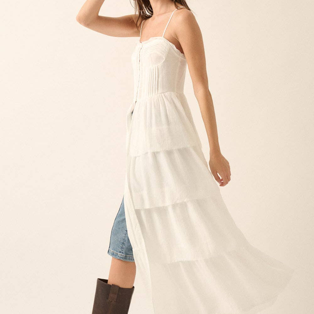 
                      
                        Solid Tiered Ruffle Corset Layering Maxi Top
                      
                    