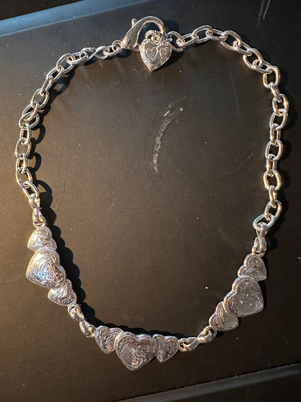 Vintage three heart silver necklace