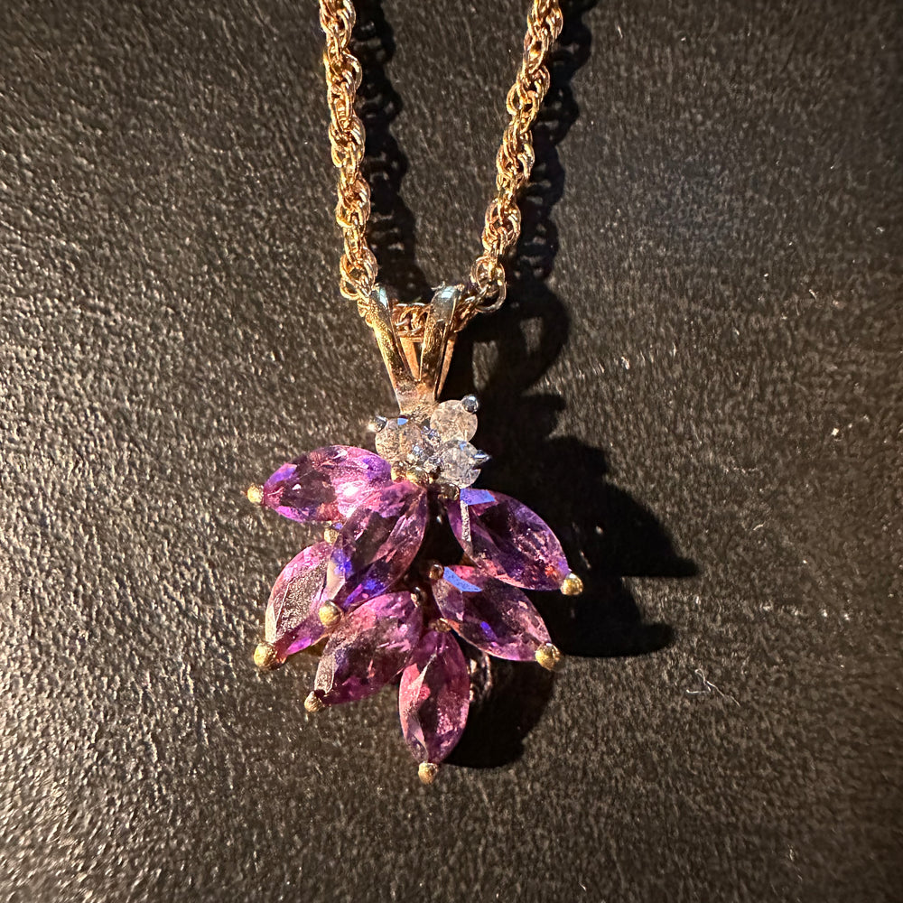 Vintage amethyst burst charm necklace at