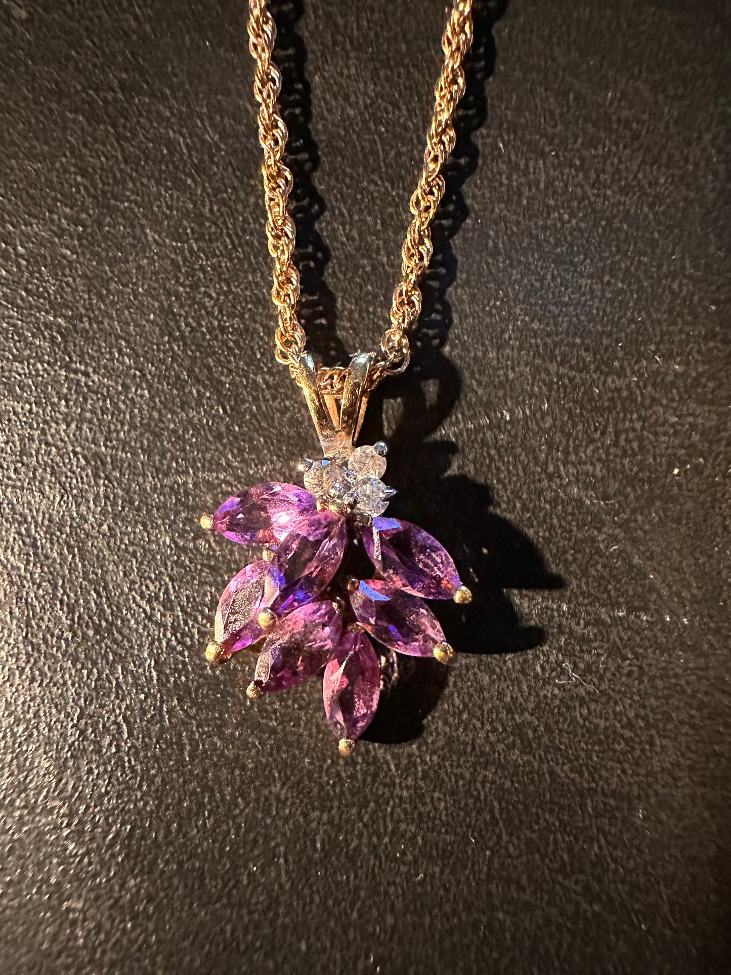 Vintage amethyst burst charm necklace at