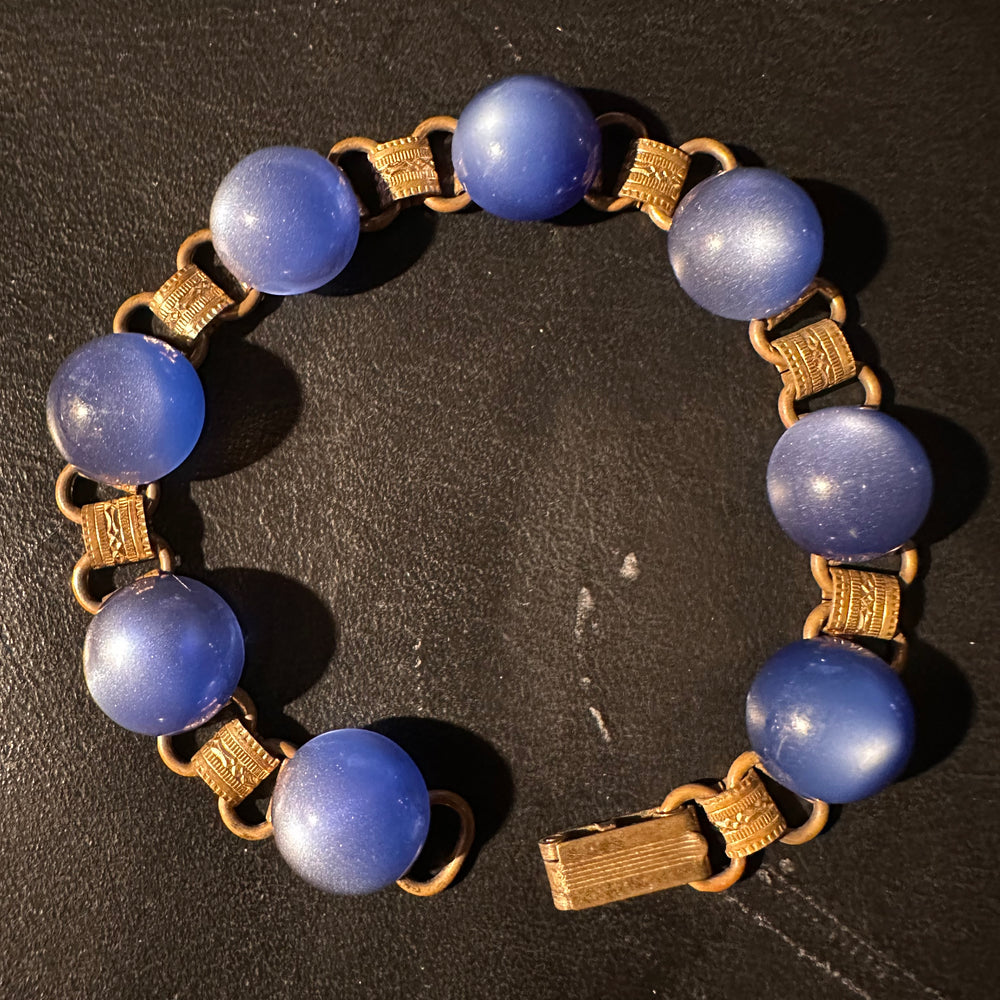 Vintage blue iridescent and gold tone bracelet