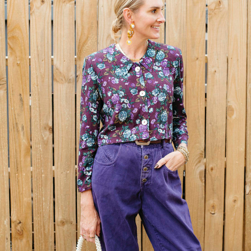 Vintage Purple Floral Button Top