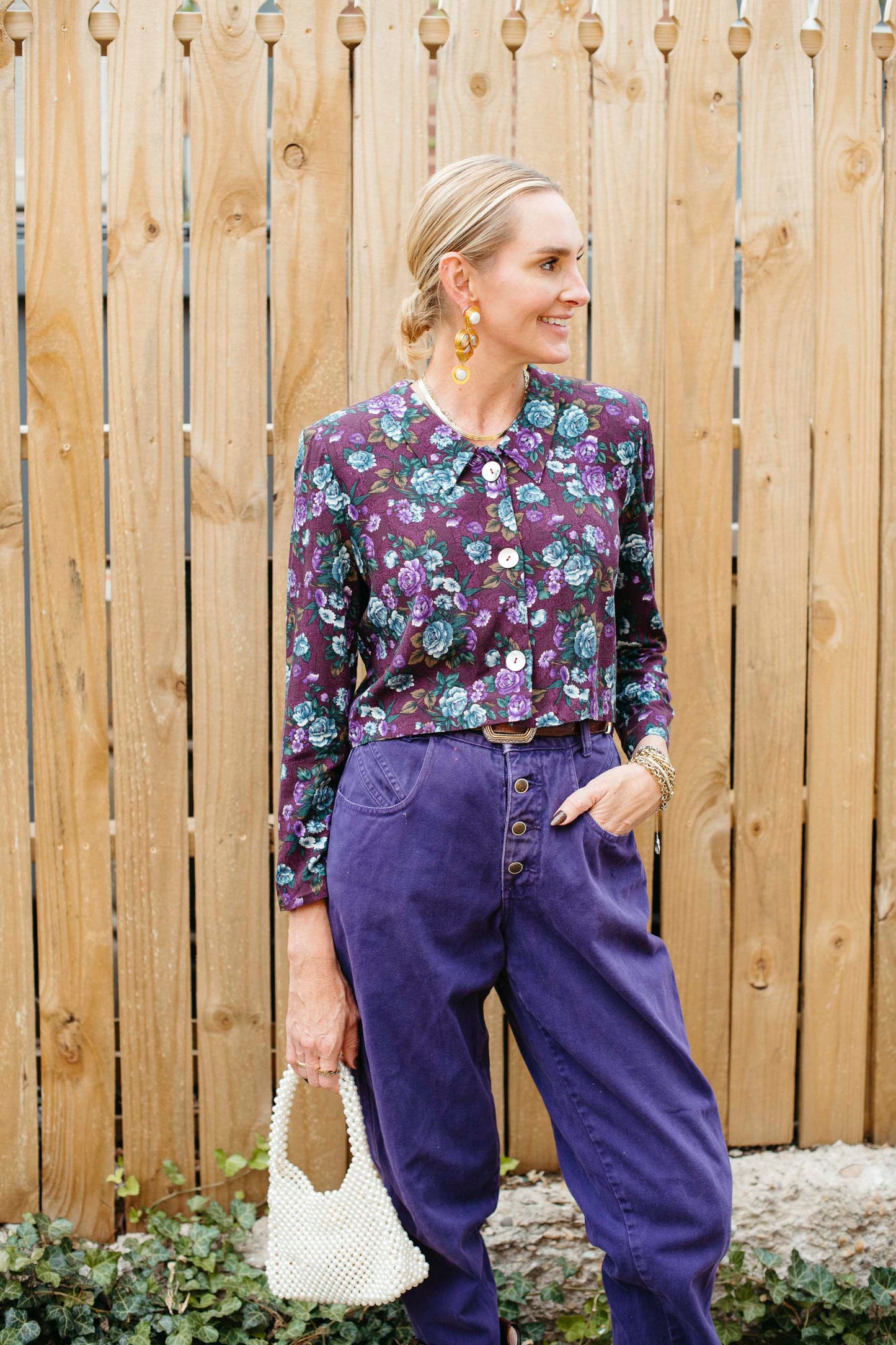 Vintage Purple Floral Button Top