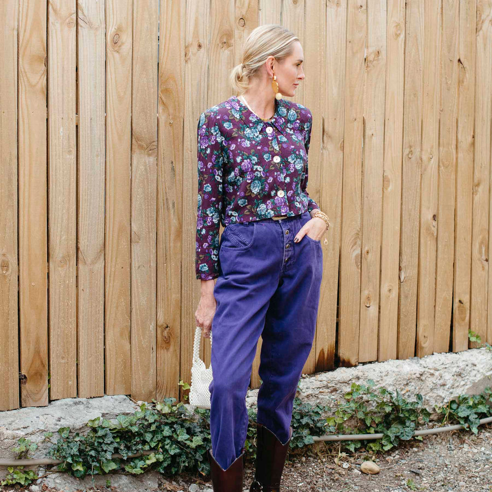 Vintage Purple Floral Button Top