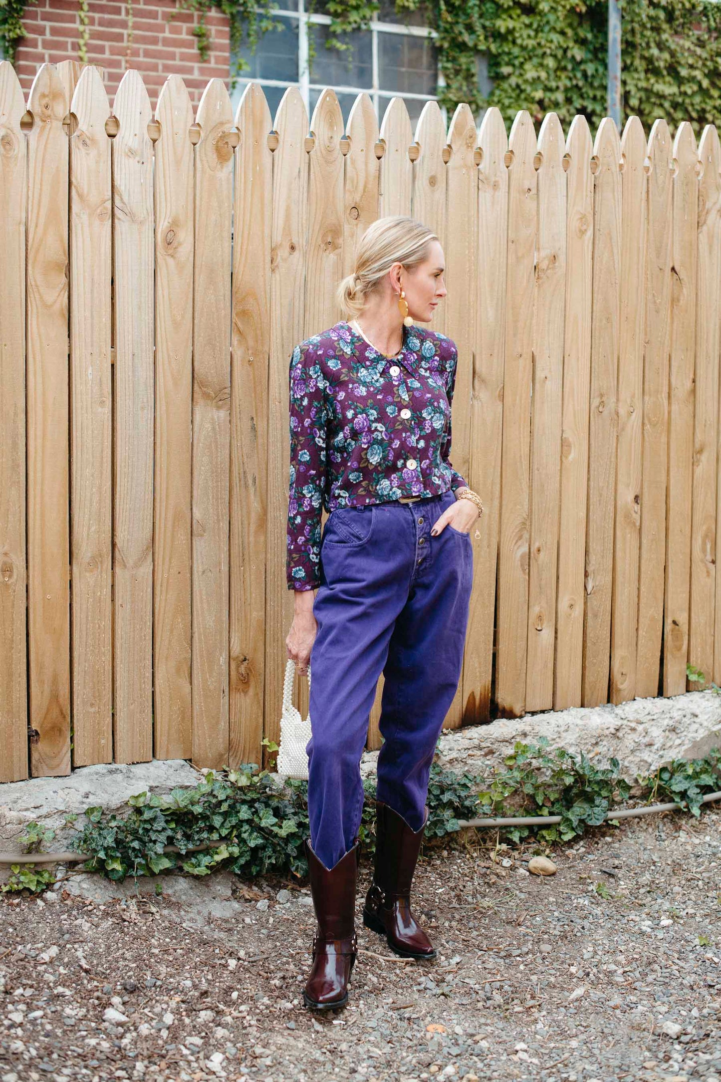 Vintage Purple Floral Button Top