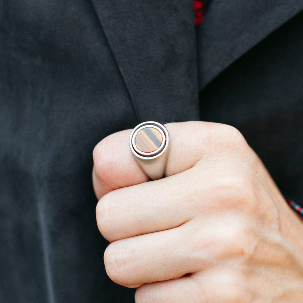 Reversible Tiger Eyes & Onyx Ring - Unisex