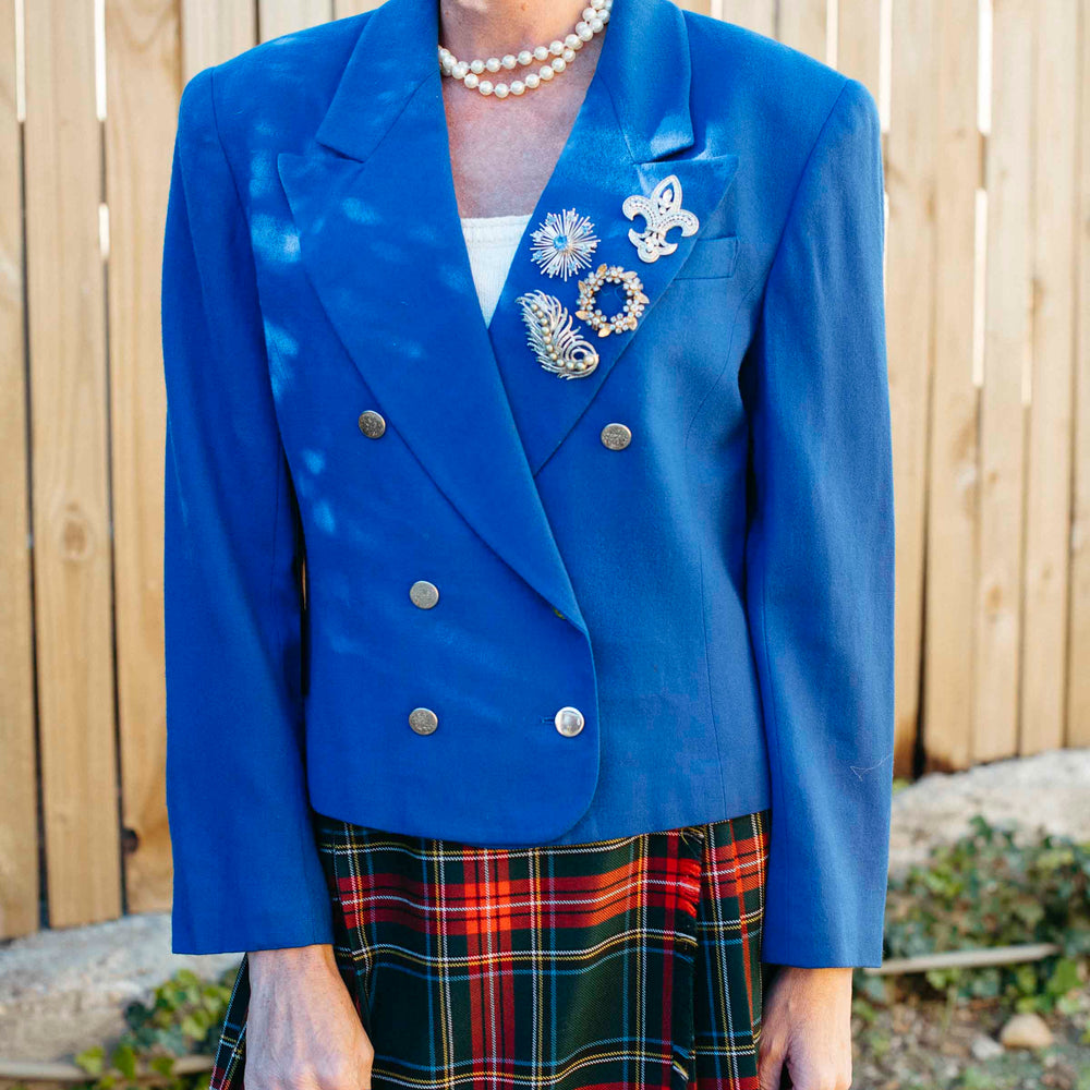 Vintage Cobalt Blue Wool Cropped Blazer