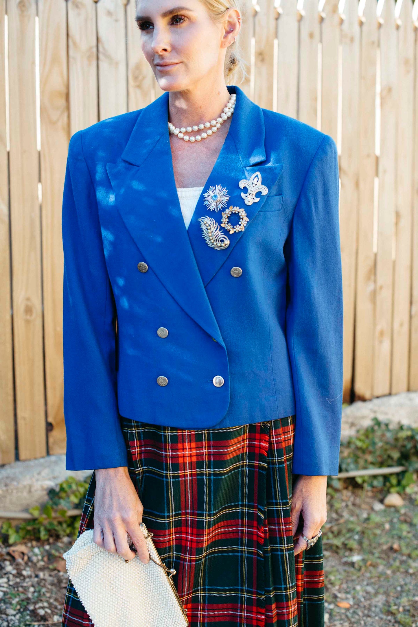 Vintage Cobalt Blue Wool Cropped Blazer