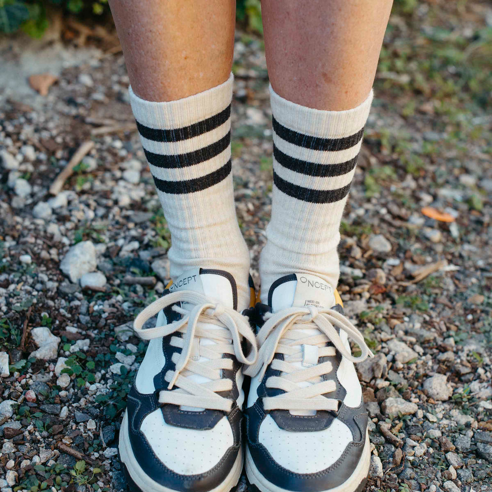 Heather Stripes Socks - Cream/Charcoal