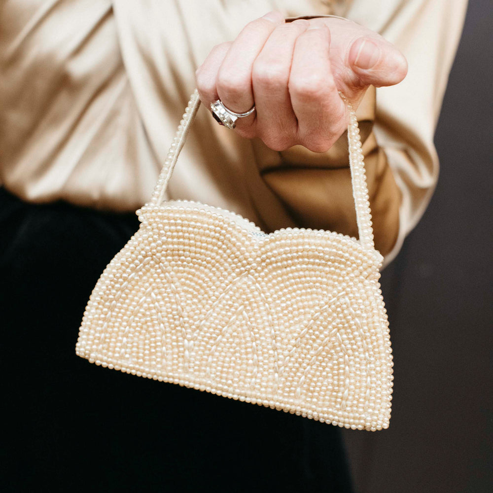 Vintage 1950s Cream Beaded Purse