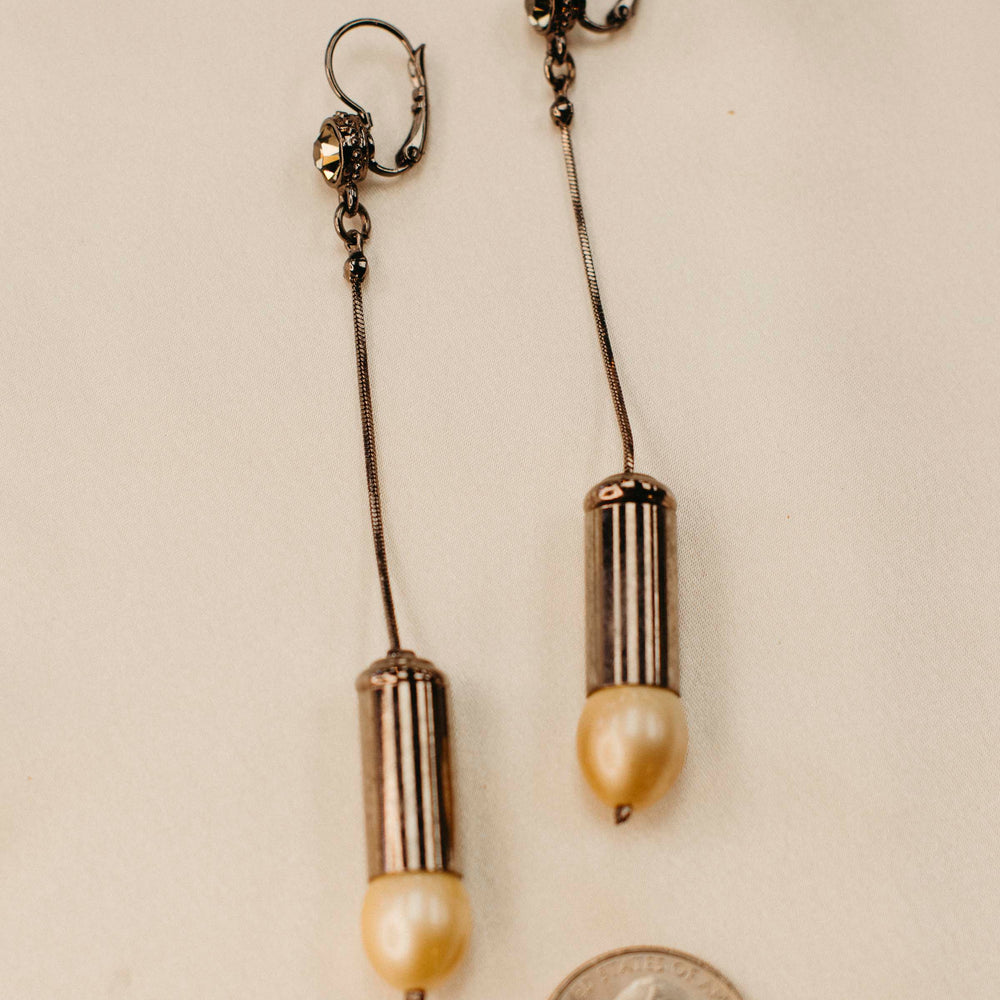 Vintage Pearl Dangle Bullet Earrings