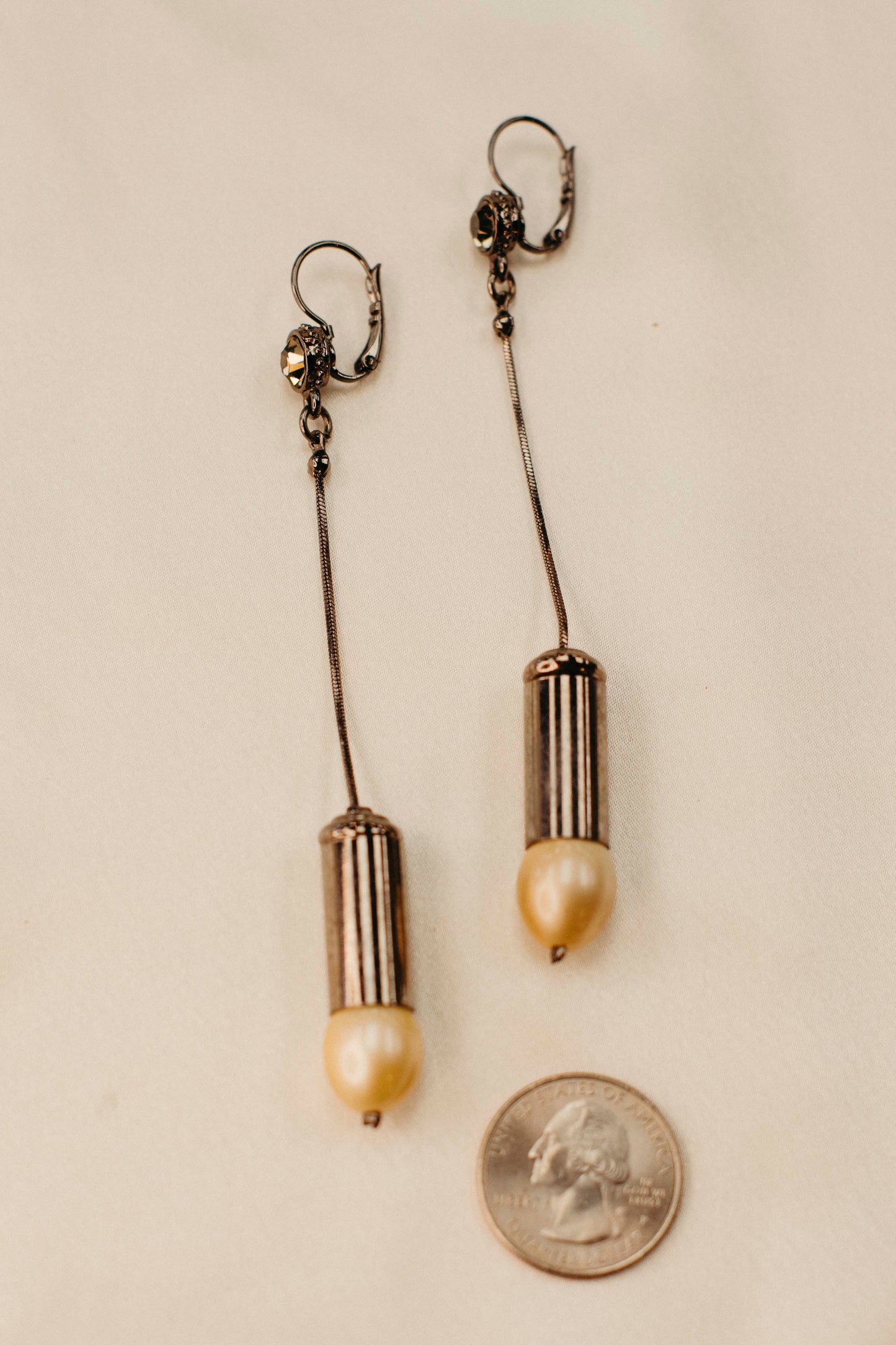 Vintage Pearl Dangle Bullet Earrings