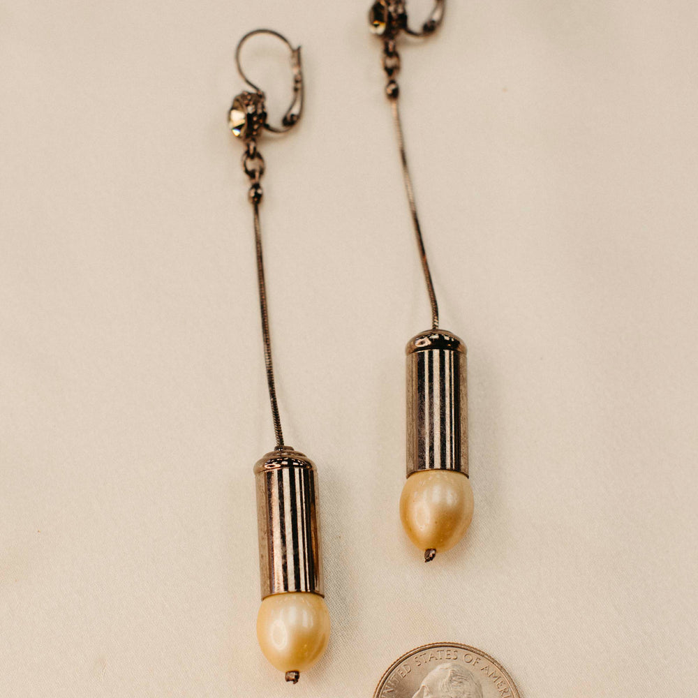 Vintage Pearl Dangle Bullet Earrings