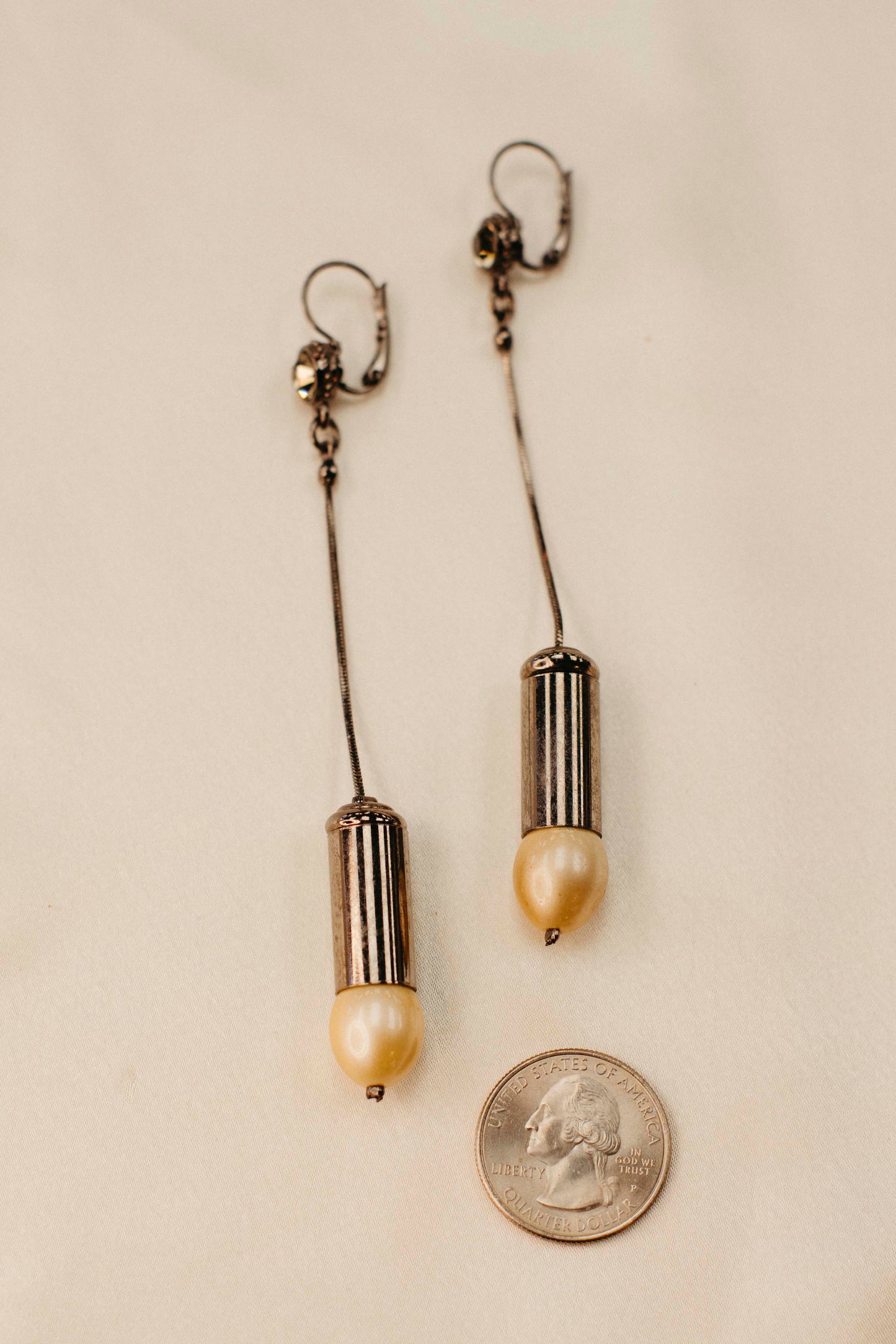 Vintage Pearl Dangle Bullet Earrings