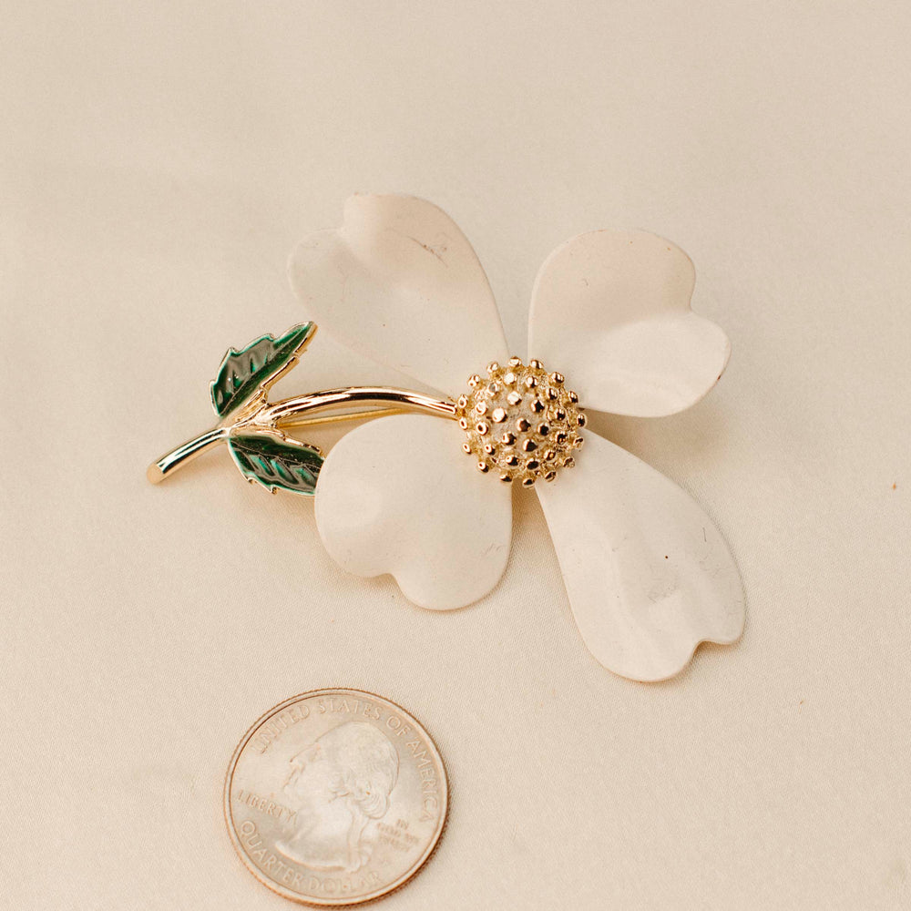 Vintage 1960s White Flower Brooch