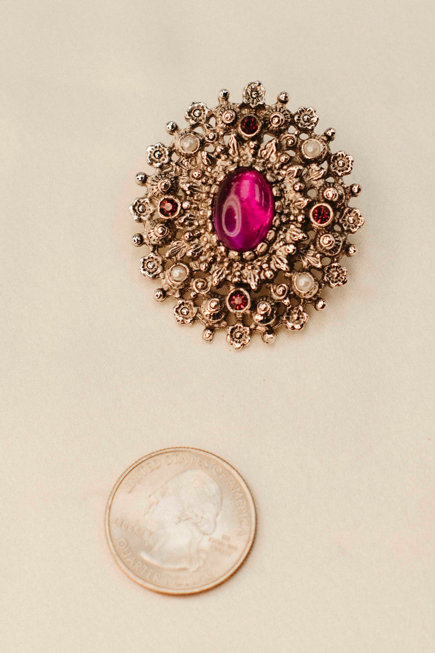 Vintage Amethyst + Pearl Brooch