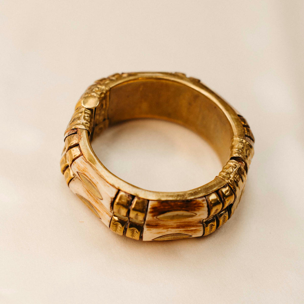 Vintage 1970s Bone and Brass Cuff