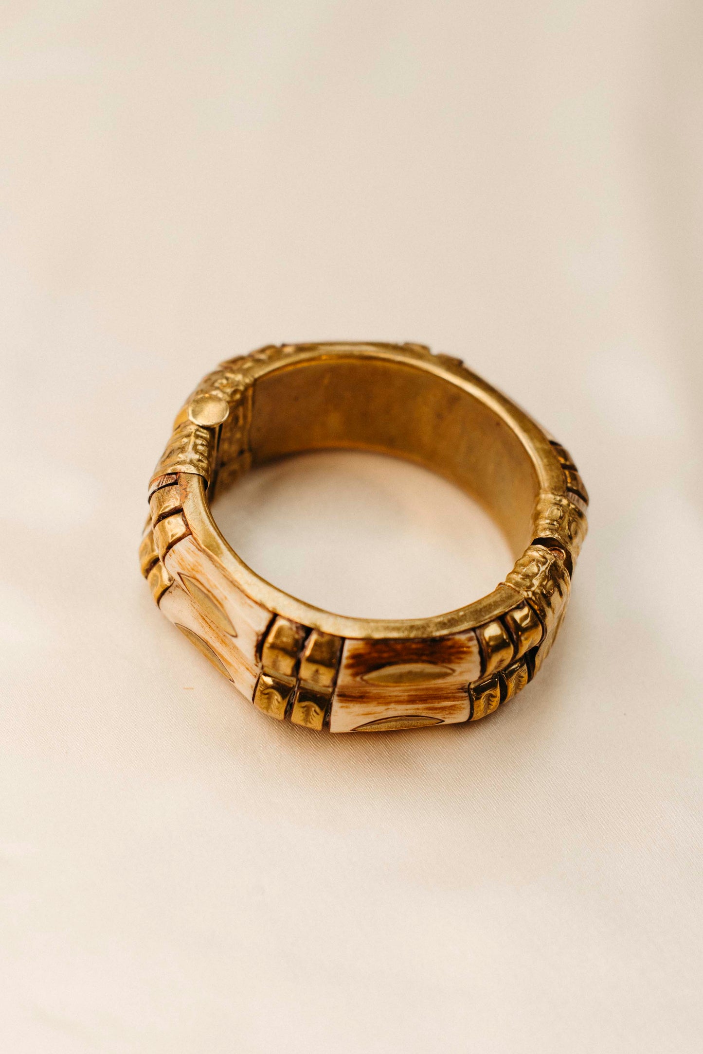 Vintage 1970s Bone and Brass Cuff