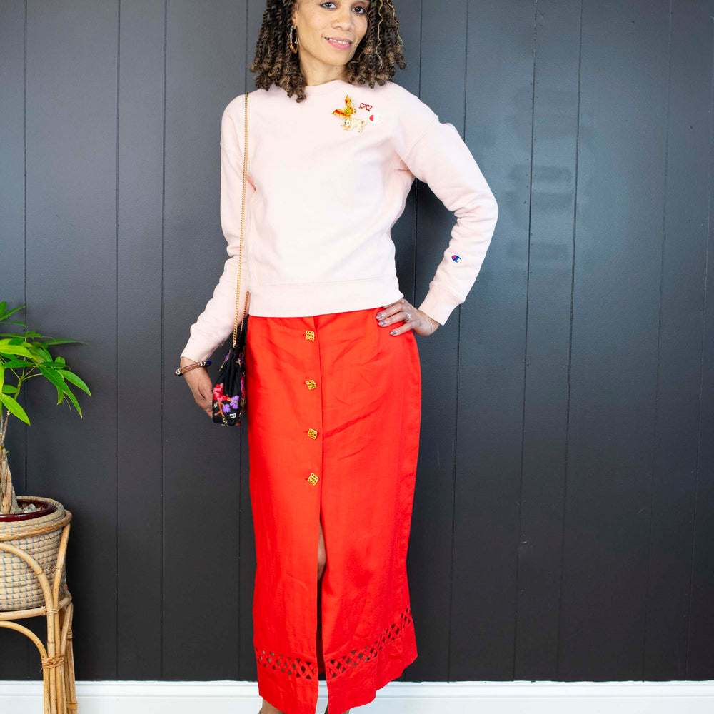 
                      
                        Vintage Red Linen Skirt With Gold Buttons - Size L
                      
                    